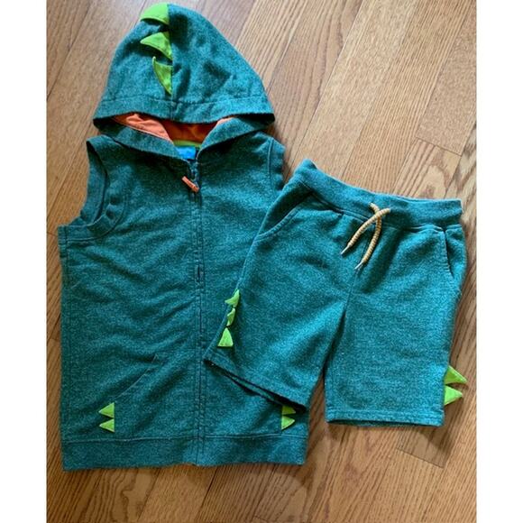 "Lightning Bug" Boy's Hooded Vest and Short's set - Size 7  "Dinosaur" - Picture 1 of 5